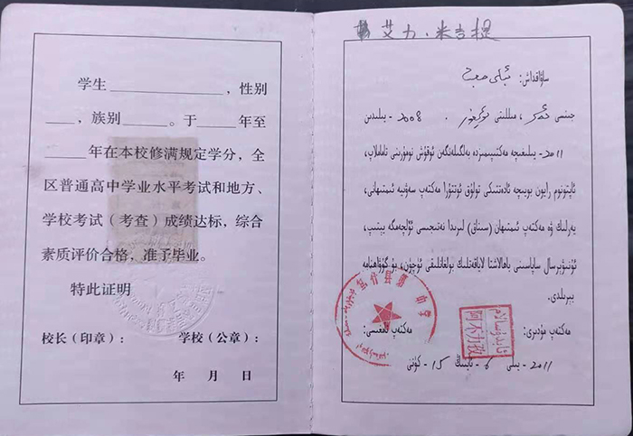 新疆2008年高中畢業(yè)證樣本